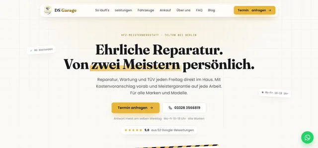 Fallbeispiel Webdesign: Website der Kfz-Werkstatt DS Garage in Teltow
