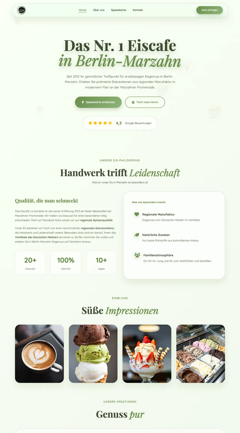 Webdesign für Eiscafé: Eiscafé La Gondola in Berlin-Marzahn
